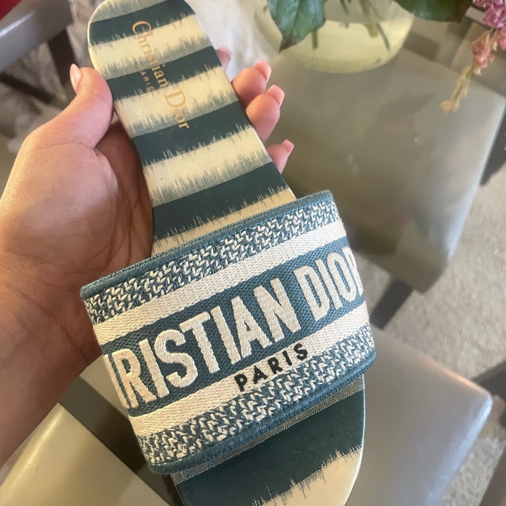 Christian Dior Dway Deep Ocean Blue D-Stripes Slides